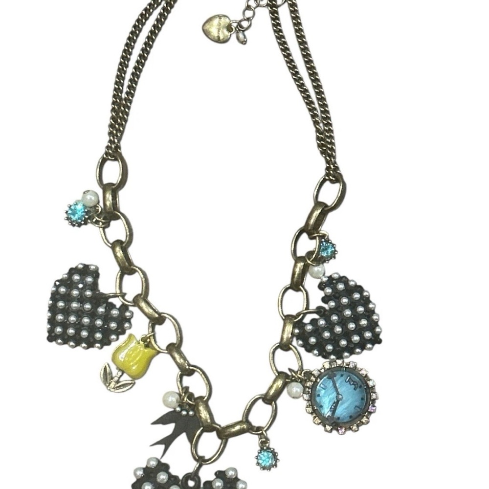 Betsey Johnson Black and Blue Charm Necklace